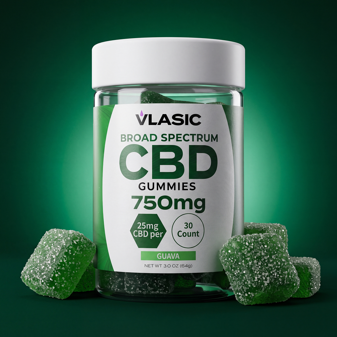 Broad Spectrum CBD Gummies | Guava | 25mg | Vlasic Labs