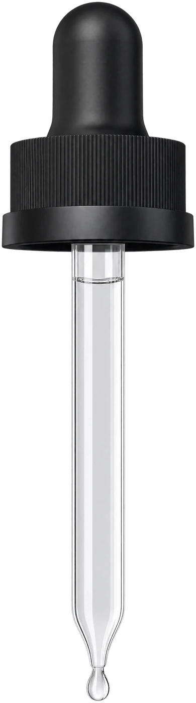 The Vlasic glass dropper, filled with clear oil