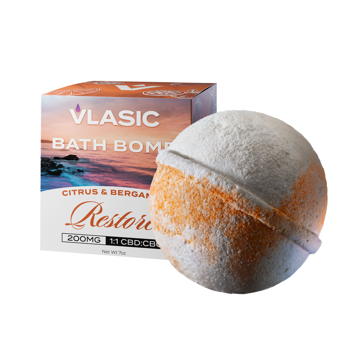 CBD + CBG Restore Bath Bomb | Citrus Bergamot | Vlasic Labs