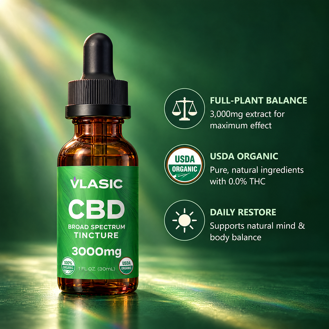 USDA Organic Broad Spectrum CBD Tincture | Vlasic Labs