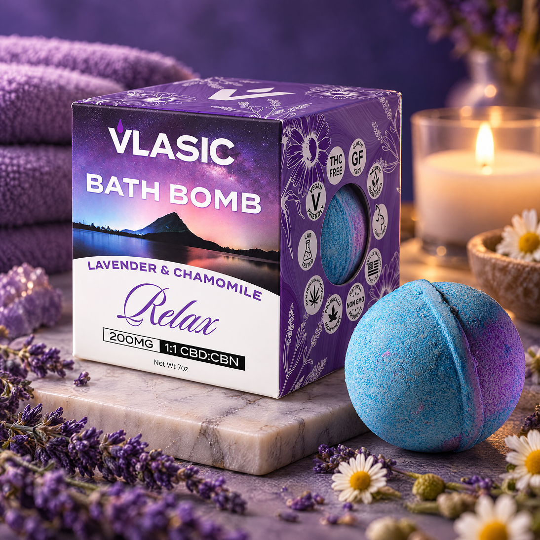 Relax Bath Bomb with Lavender and Chamomile