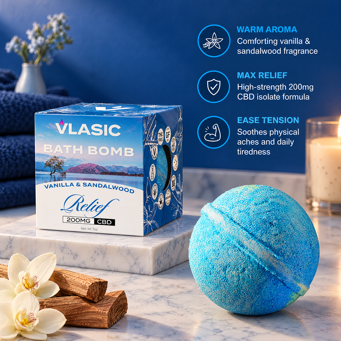 Relief Bath Bomb with Vanilla and Sandalwood
