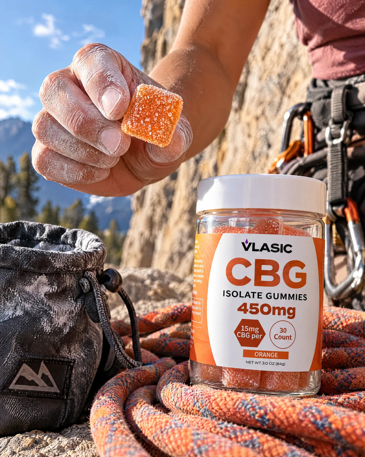 Chalk up, gummy in hand.