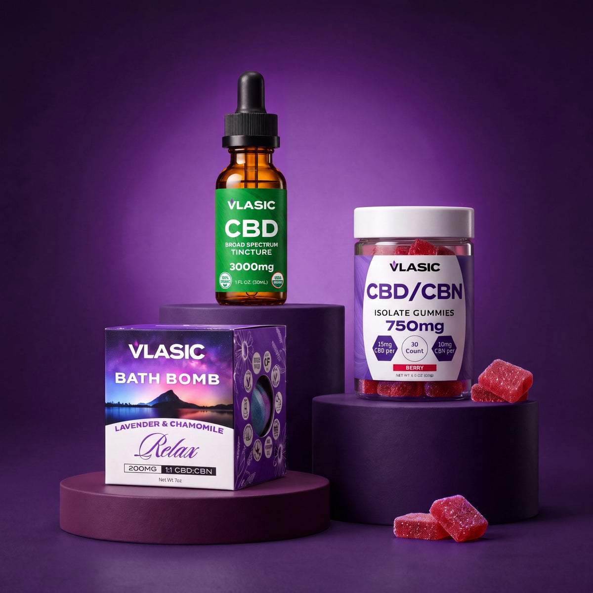 Peace of Mind Gift Set on plum pedestals