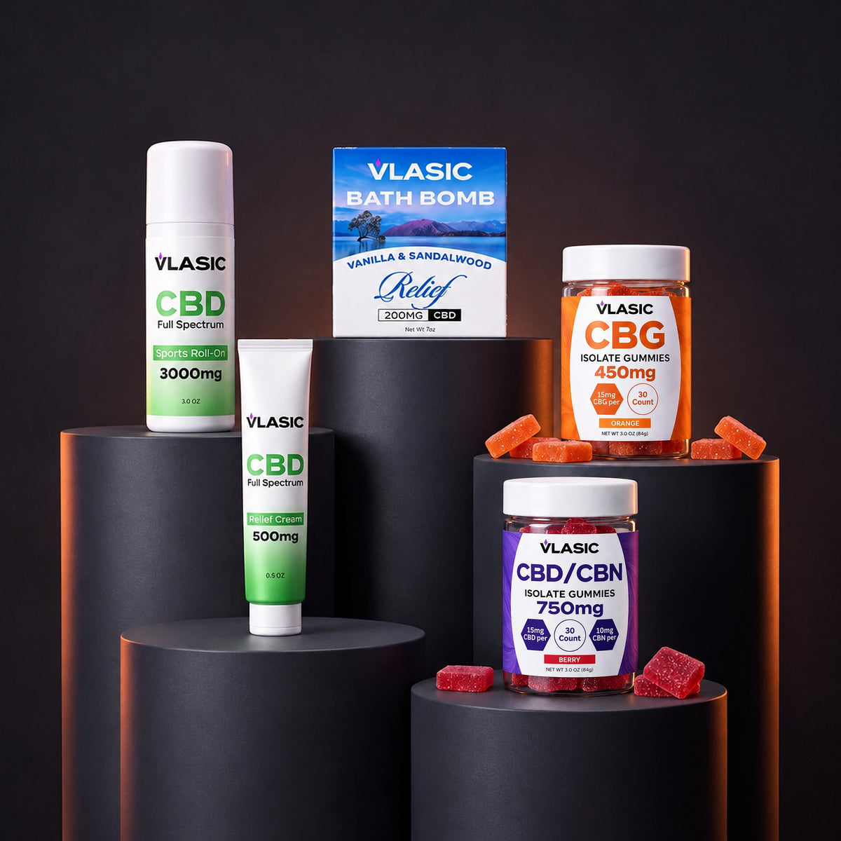 Train & Rest Gift Set on charcoal pedestals