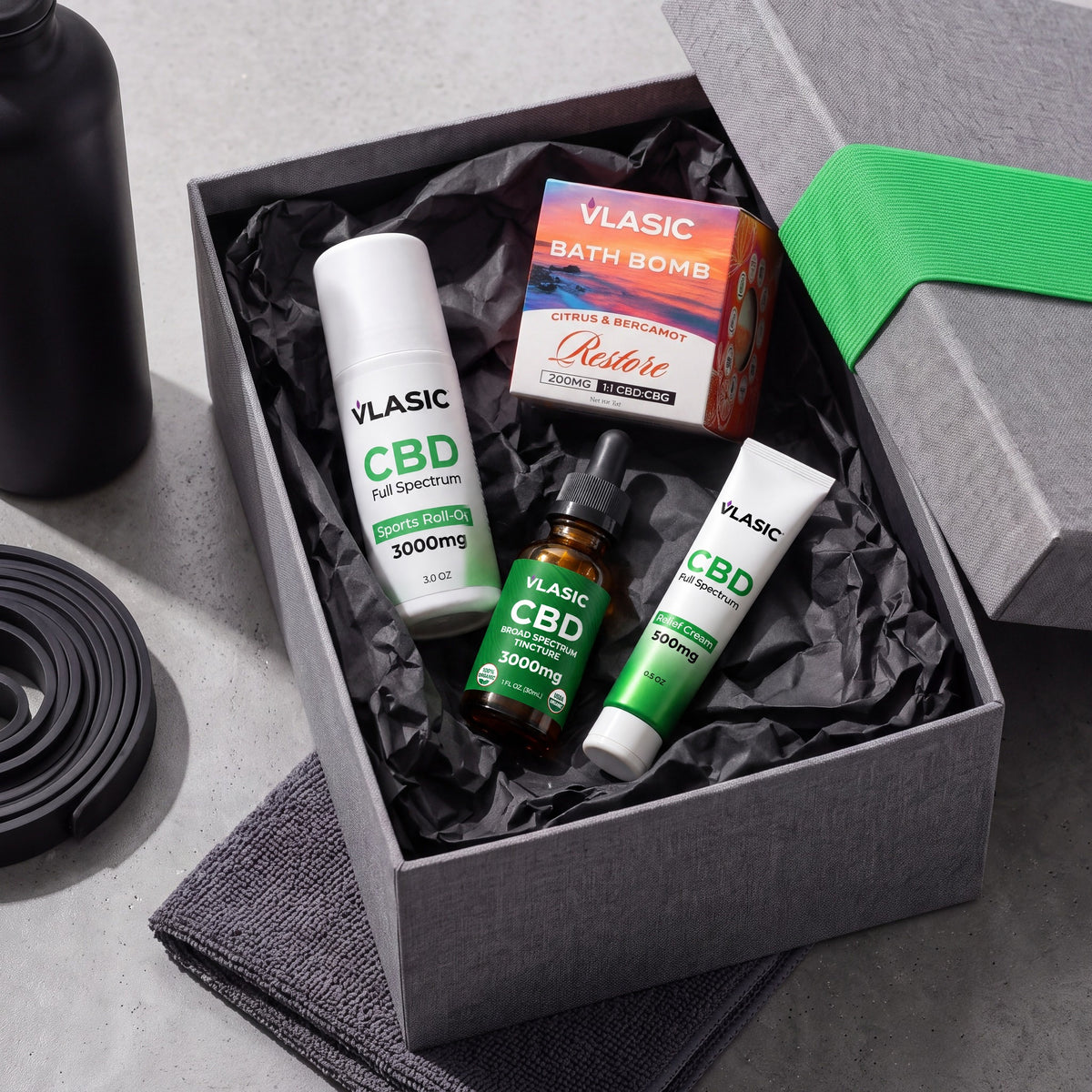 Ultimate Athlete Recovery Gift Set in a gray gift box