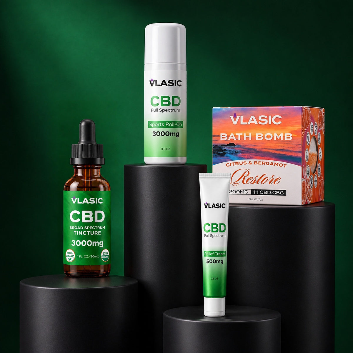 Ultimate Athlete Recovery Gift Set on black pedestals